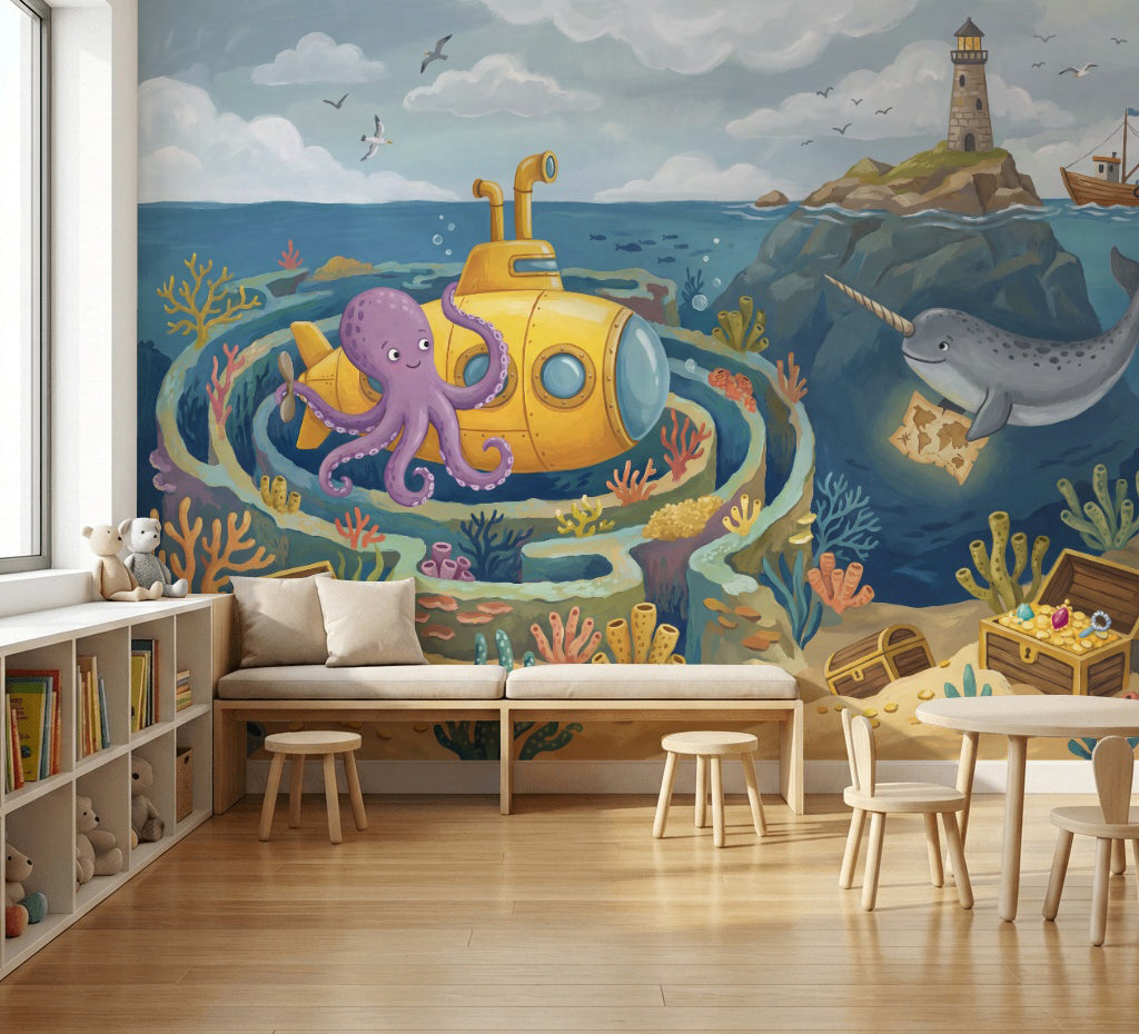 Underwater Wallpaper Submarine Octopus Wall Mural