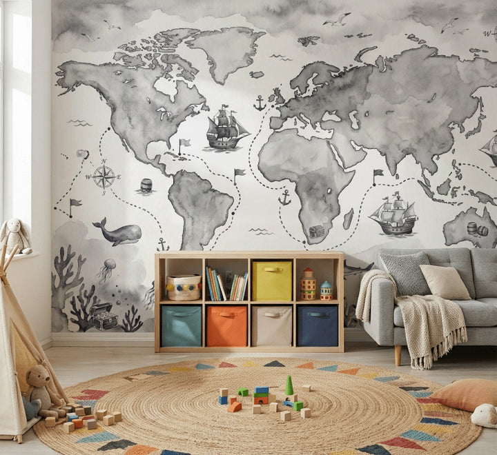 World Map Wallpaper Nautical Ocean Wall Mural