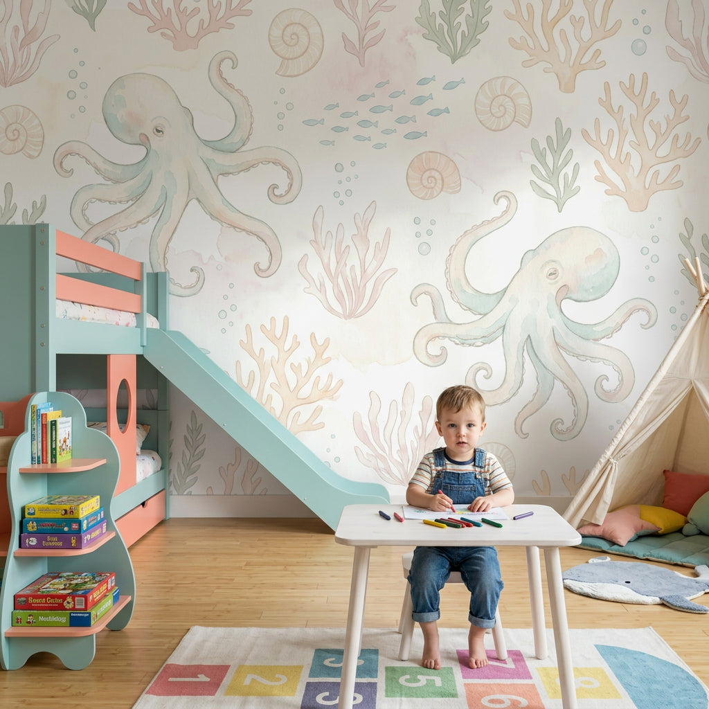 Underwater Wallpaper Octopus Removable Coastal Wall Decor