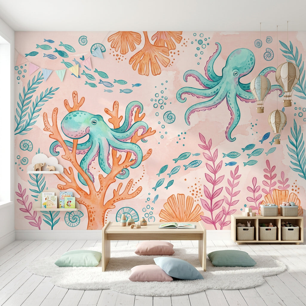 Underwater Wallpaper Octopus Coastal Removable Wall Decor