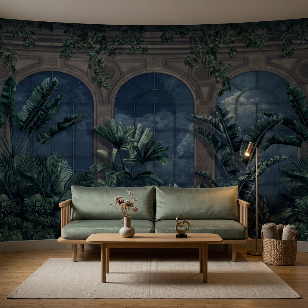 Muted Green Wallpaper Olive Navy Wall Mural