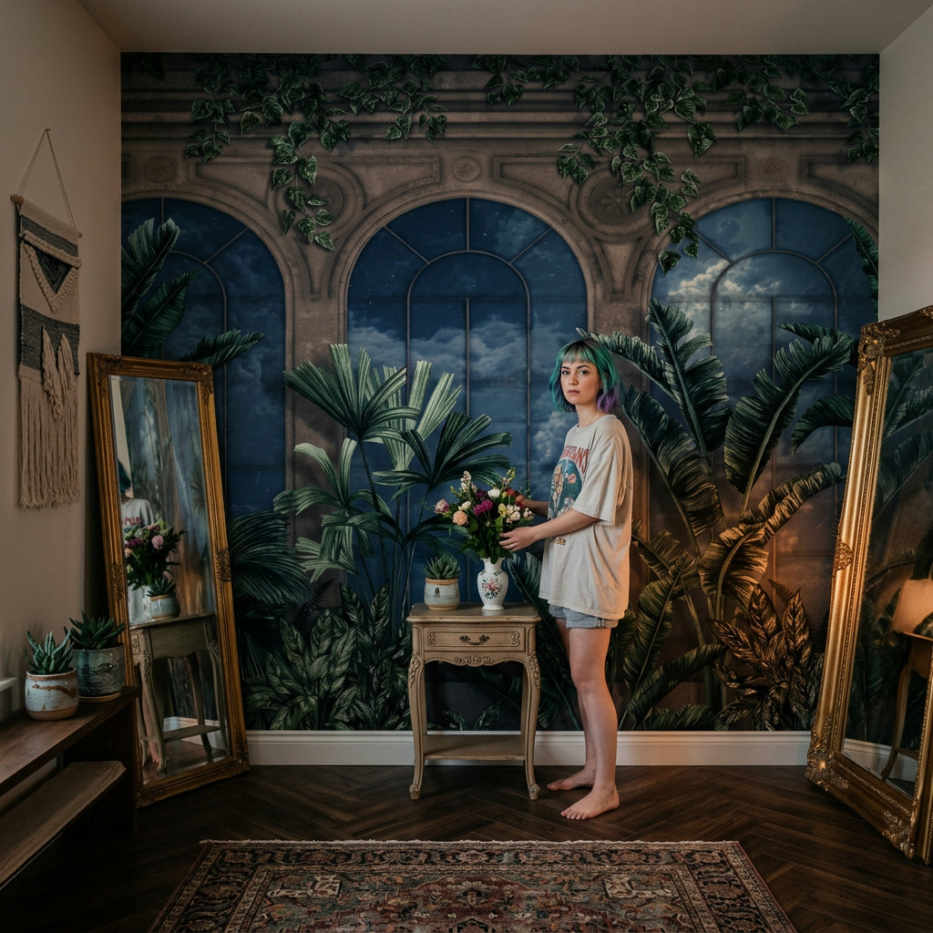 Muted Green Wallpaper Olive Navy Wall Mural