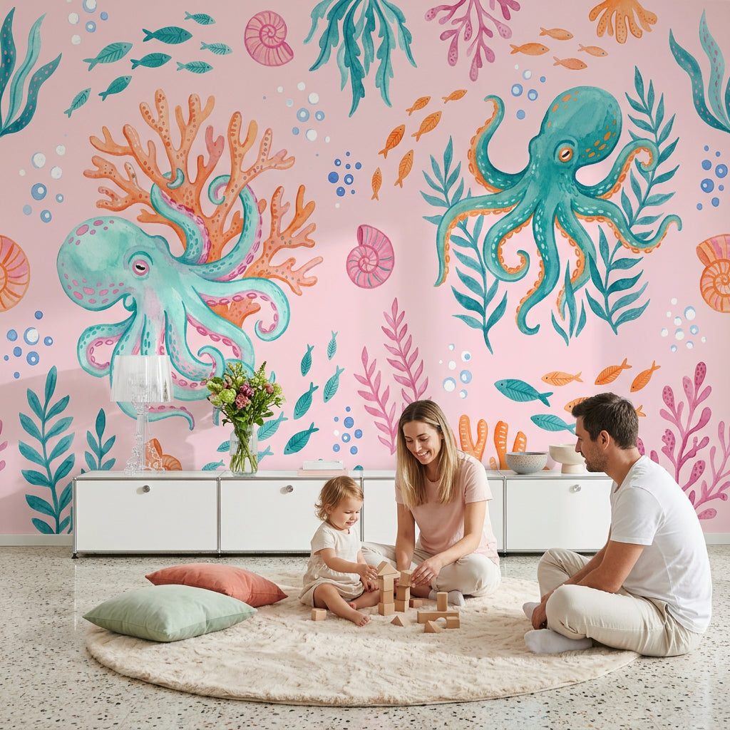 Underwater Wallpaper Octopus Pastel Wall Mural