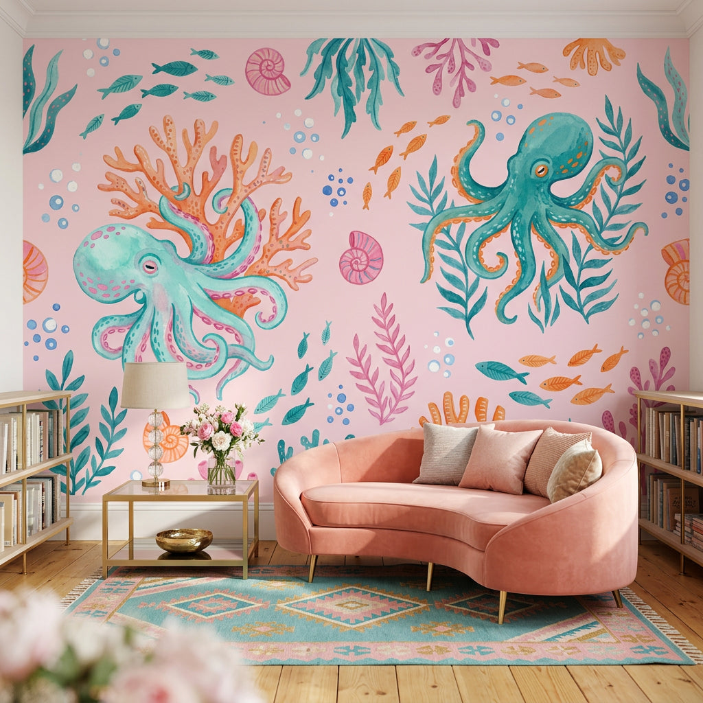 Underwater Wallpaper Octopus Pastel Wall Mural