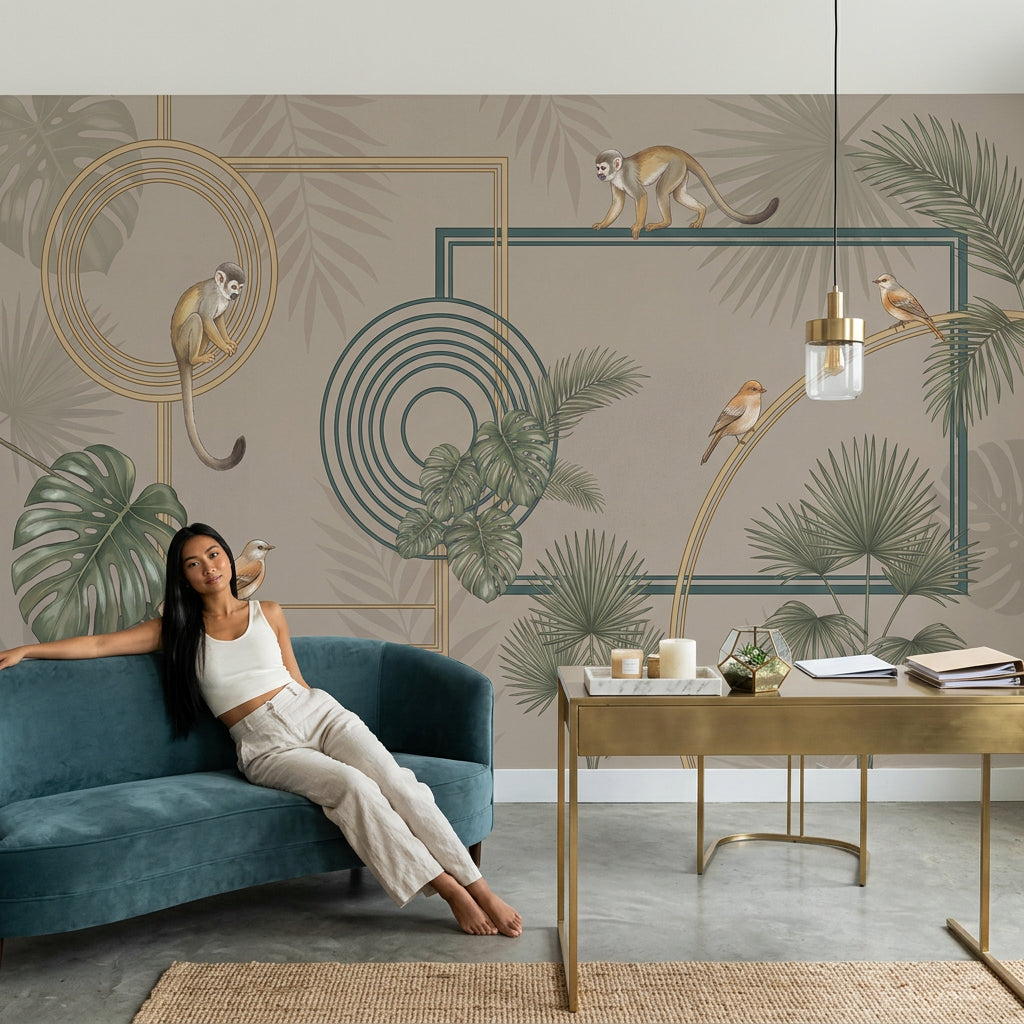 Art Deco Wallpaper Tropical Removable Geometric Frames Wall Decor
