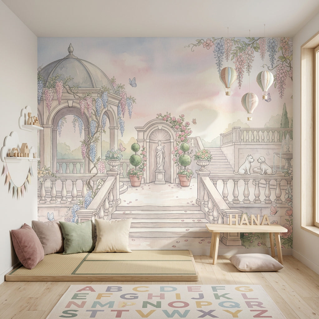 Pastel Garden Wallpaper Classical Terrace Gazebo Pavilion Wall Mural