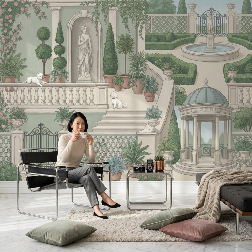 Formal Garden Wallpaper Classical Courtyard Removable Gazebo Rotunda Wall Decor