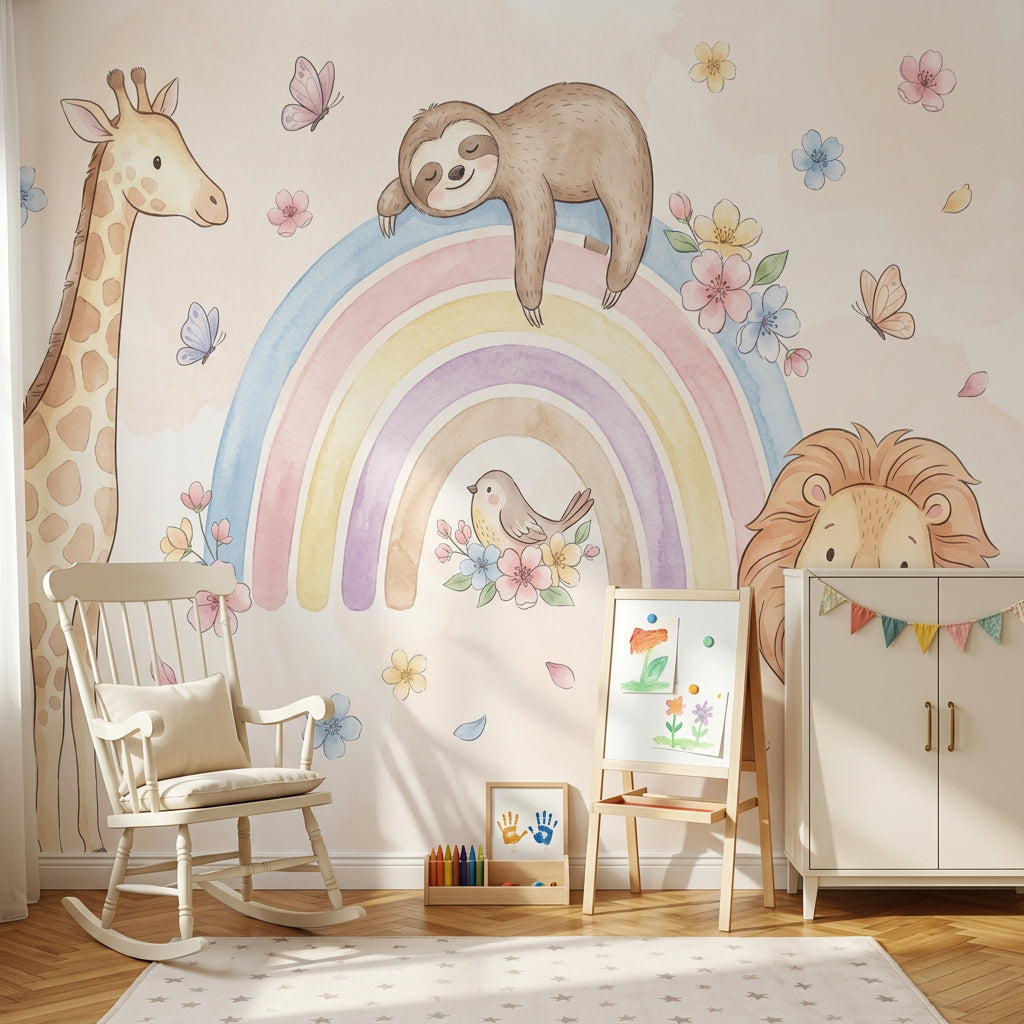 Nursery Wallpaper Pastel Rainbow Wall Mural