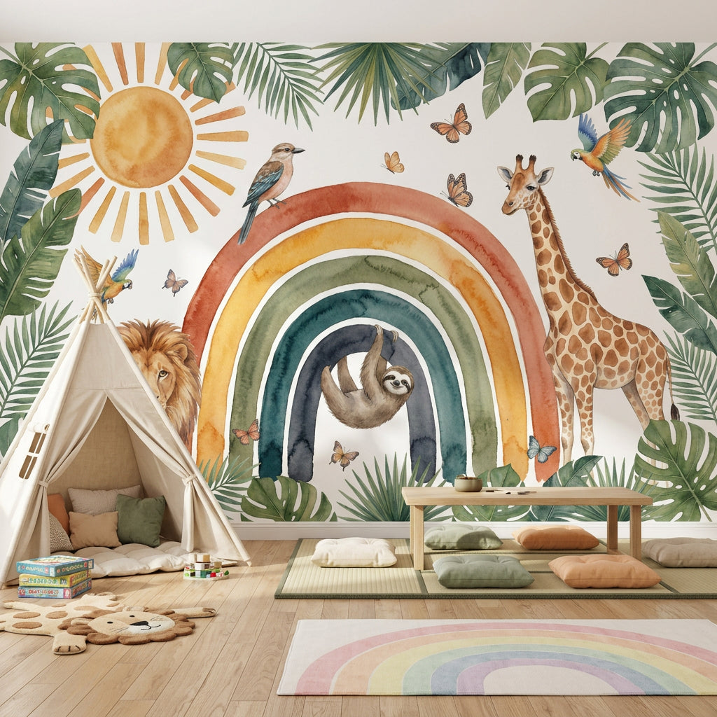 Safari Animals Wallpaper Tropical Rainbow Arch Removable Wall Decor