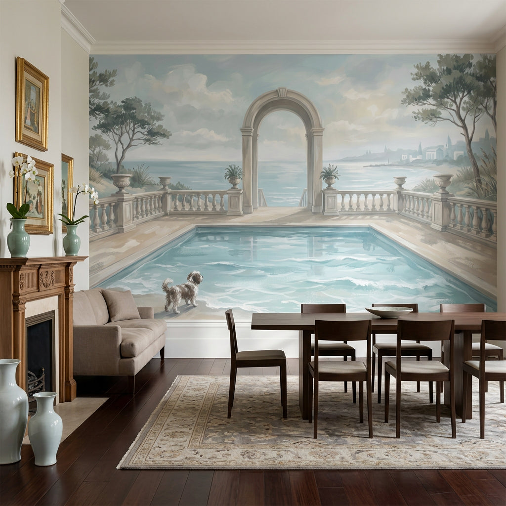Coastal Landscape Wallpaper Mediterranean Terrace Removable Classical Arch Wall Decor