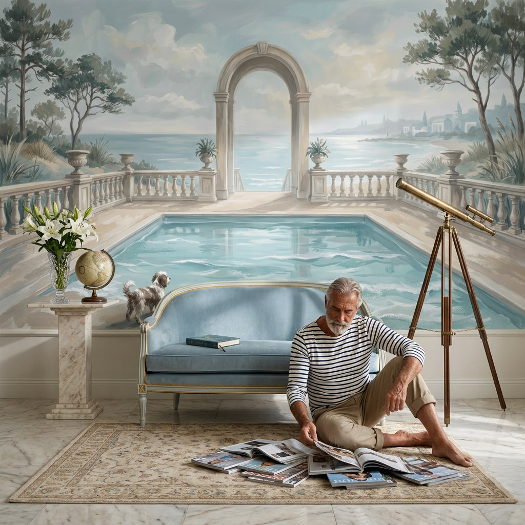 Coastal Landscape Wallpaper Mediterranean Terrace Removable Classical Arch Wall Decor