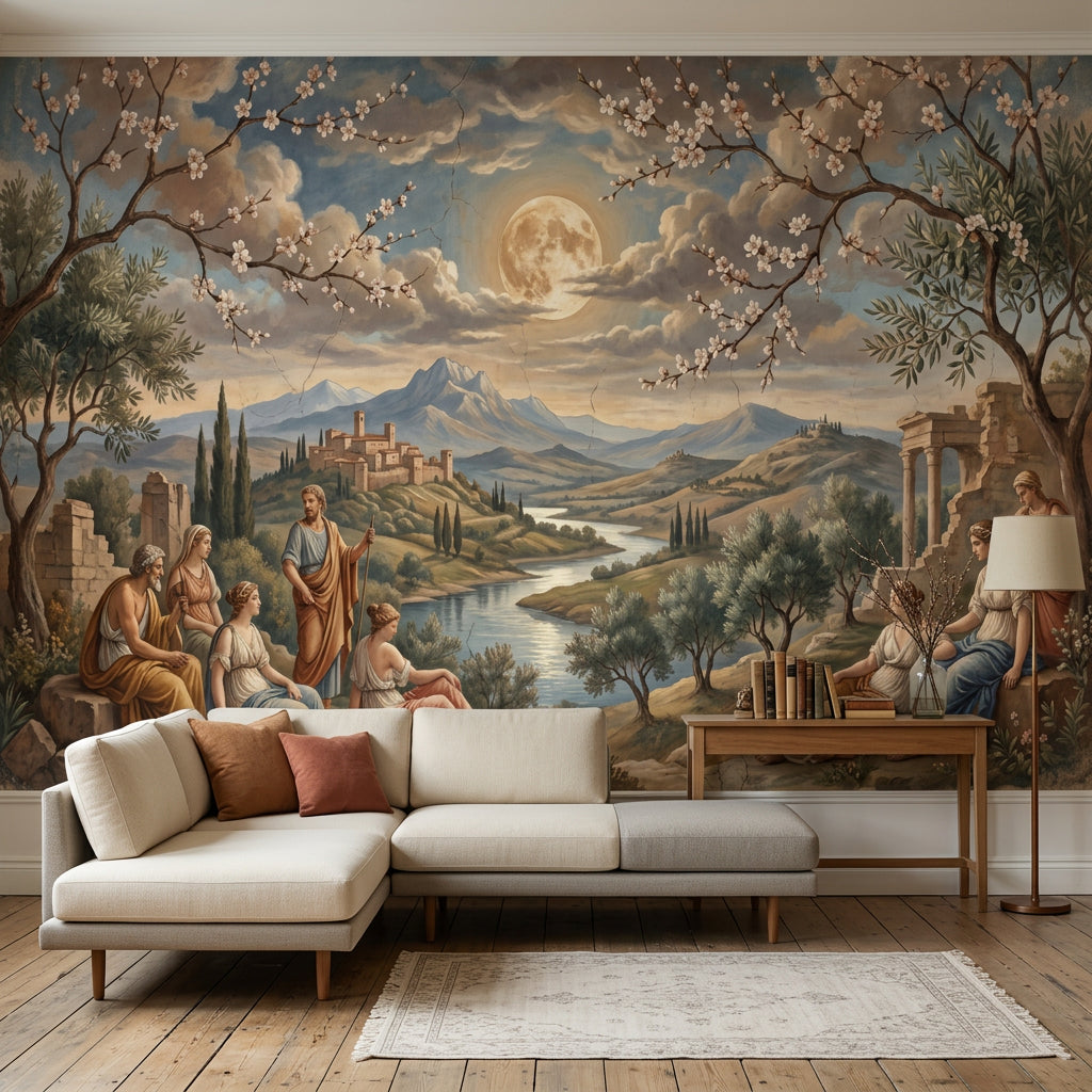 Classical Landscape Wallpaper Greco Roman Figures Ancient Ruins Wall Mural