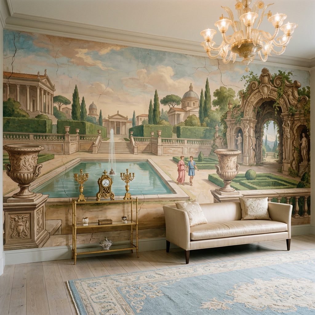 Fresco Mural Wallpaper Classical Garden Italian Villa Removable Wall Decor
