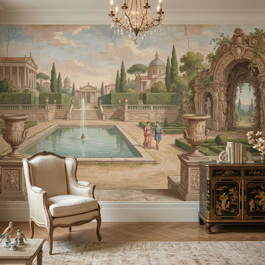Fresco Mural Wallpaper Classical Garden Italian Villa Removable Wall Decor