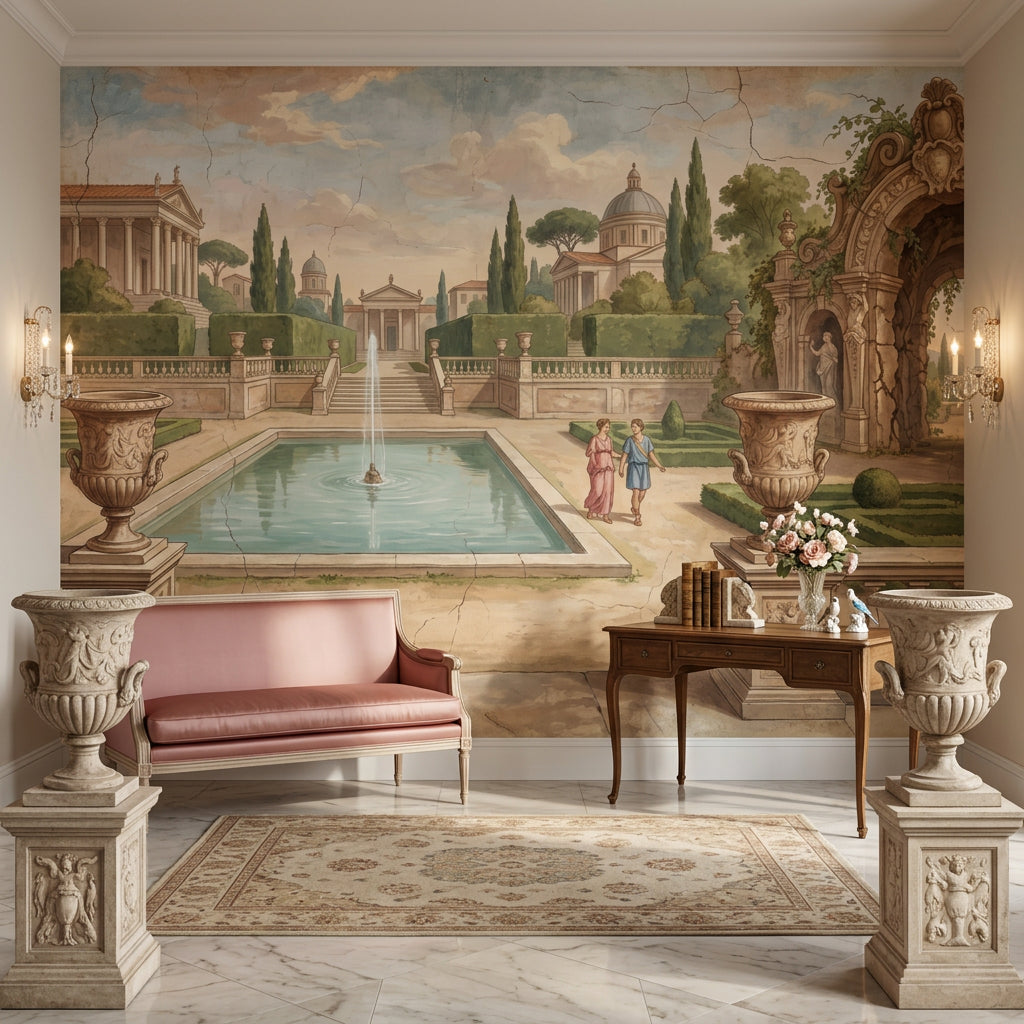 Fresco Mural Wallpaper Classical Garden Italian Villa Removable Wall Decor