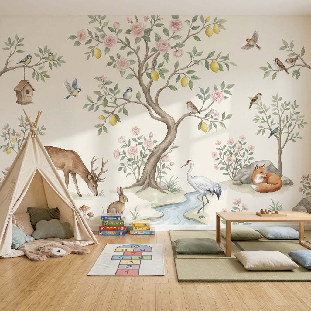 Woodland Wallpaper Floral Tree Removable Stream Wall Decor