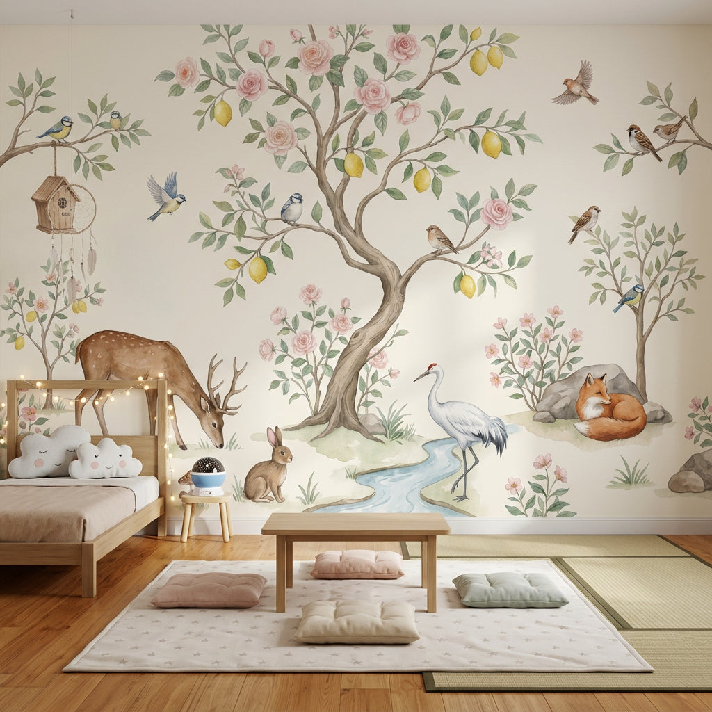 Woodland Wallpaper Floral Tree Removable Stream Wall Decor