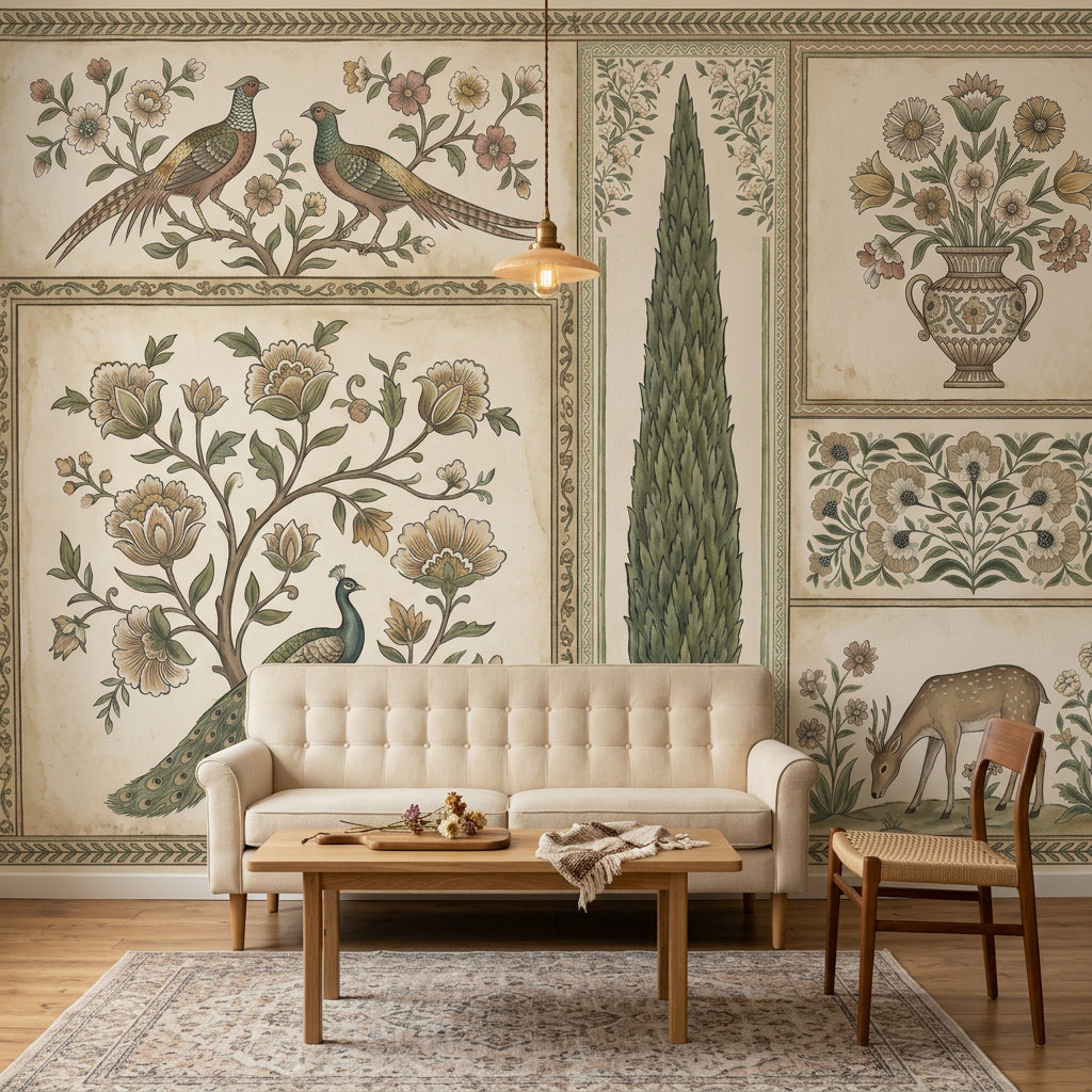 Vintage Toile Wallpaper Botanical Floral Panels European Pastoral Wall Mural