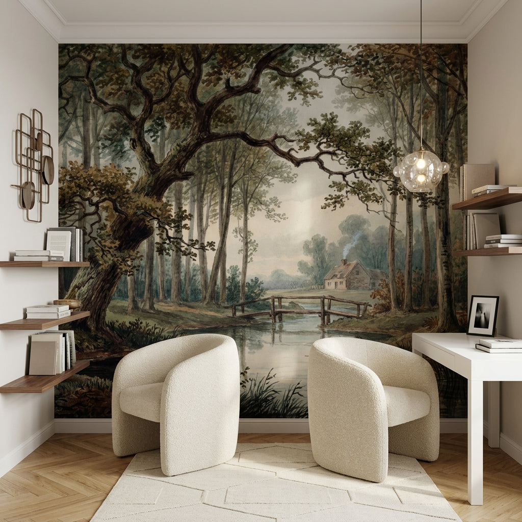 Muted Green Wallpaper Woodland Removable Rustic Wall Decor