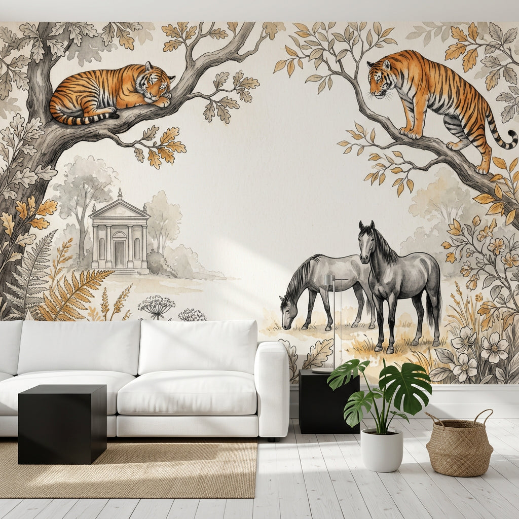 White Background Wallpaper Golden Leaves Removable Wall Decor