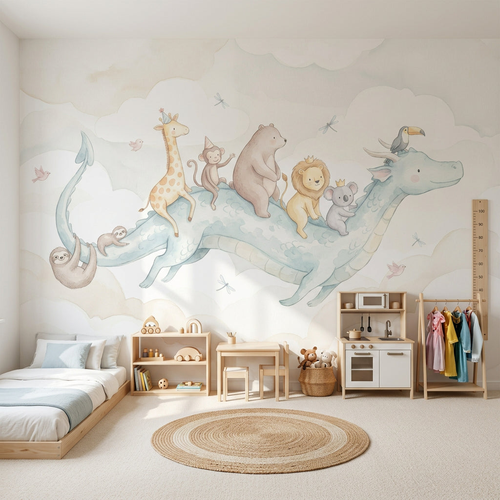 Flying Dragon Wallpaper Watercolor Removable Nursery Wall Decor
