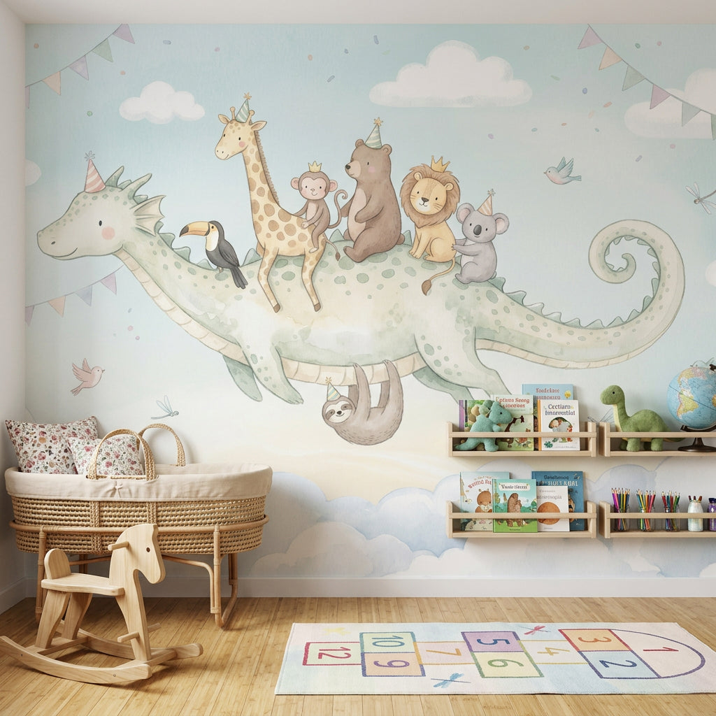 Flying Dragon Wallpaper Pastel Nursery Removable Wall Decor