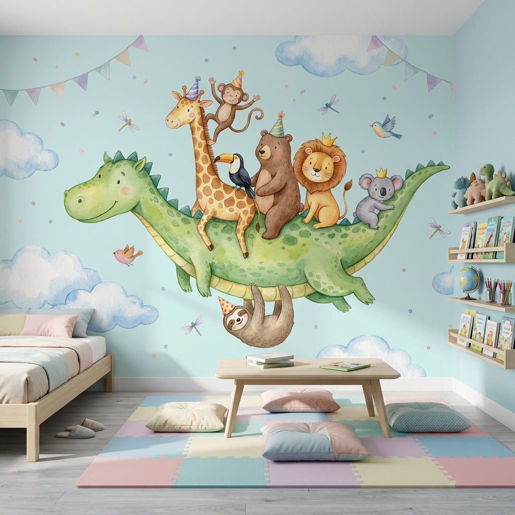 Party Animals Wallpaper Watercolor Whimsical Wall Mural