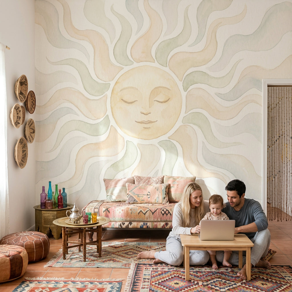 Watercolor Texture Wallpaper Textured Wash Removable Pastel Sun Wall Decor