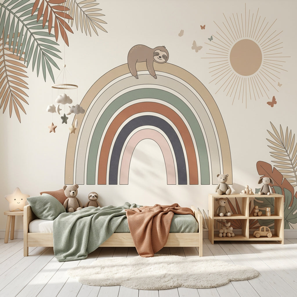 Nursery Wallpaper Rainbow Sloth Removable Wall Decor