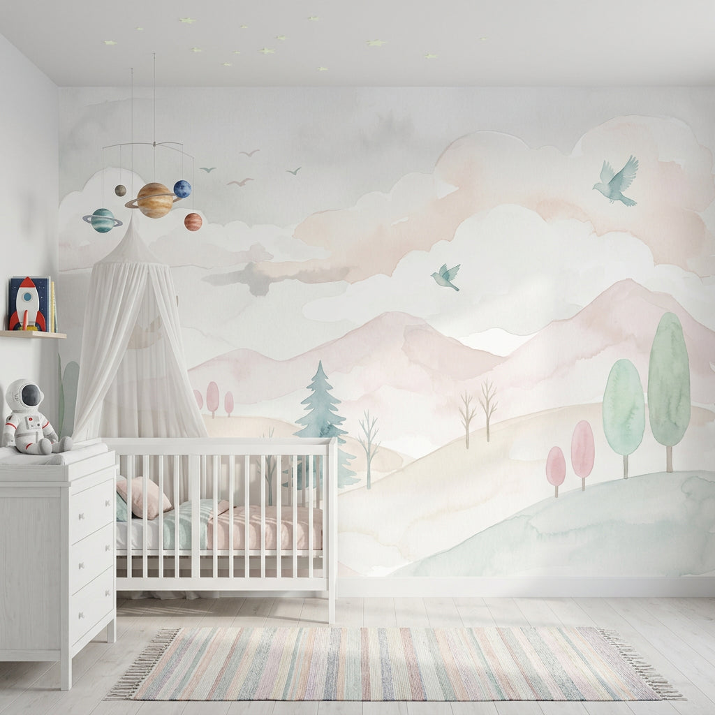 Muted Green Wallpaper Watercolor Pastel Removable Wall Decor