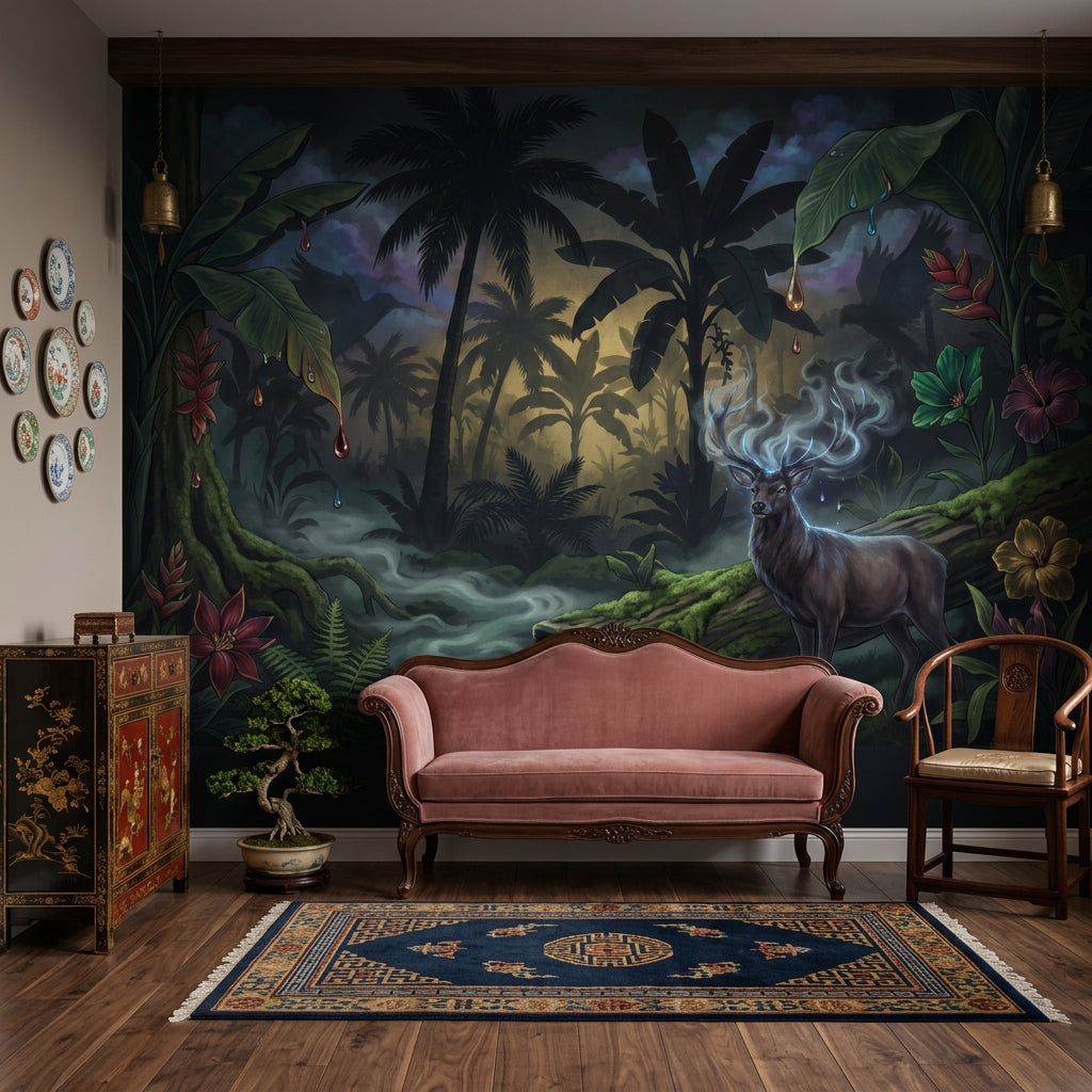 Misty Forest Wallpaper Enchanted Jungle Removable Twilight Landscape Wall Decor