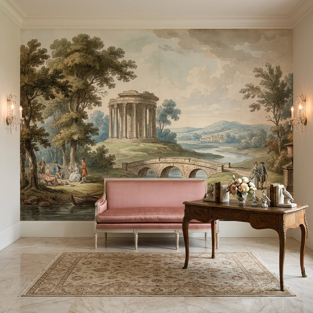 Roman Temple Wallpaper Classical Landscape Stone Arch Bridge Wall Mural