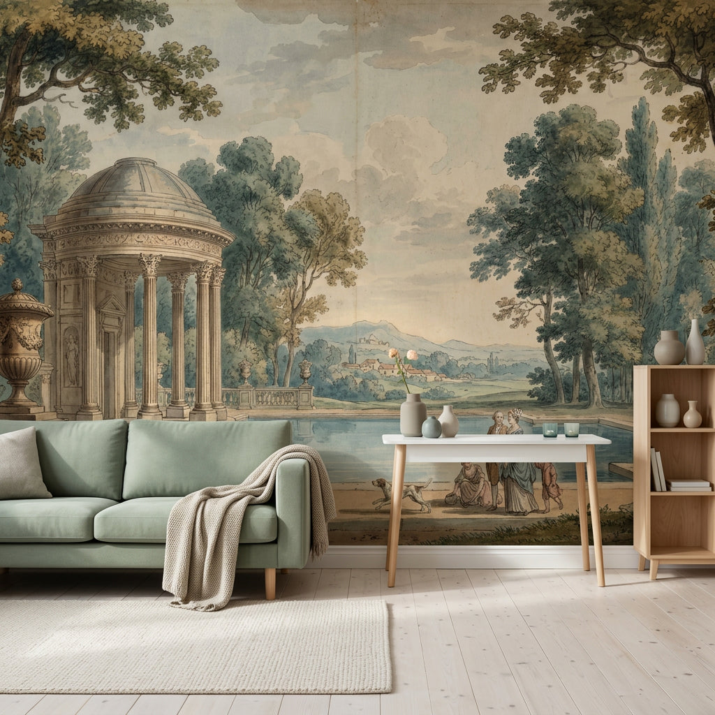 Neoclassical Pavilion Wallpaper Classical Garden Removable Reflecting Pool Wall Decor