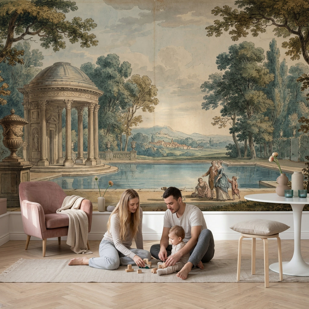 Neoclassical Pavilion Wallpaper Classical Garden Removable Reflecting Pool Wall Decor