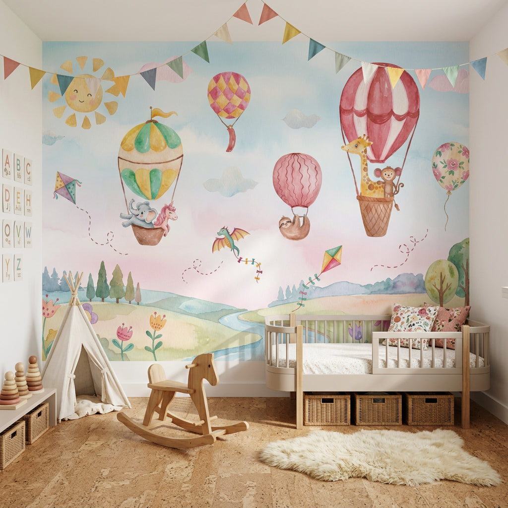 Hot Air Balloons Wallpaper Pastel Sky Childrens Nursery Removable Wall Decor