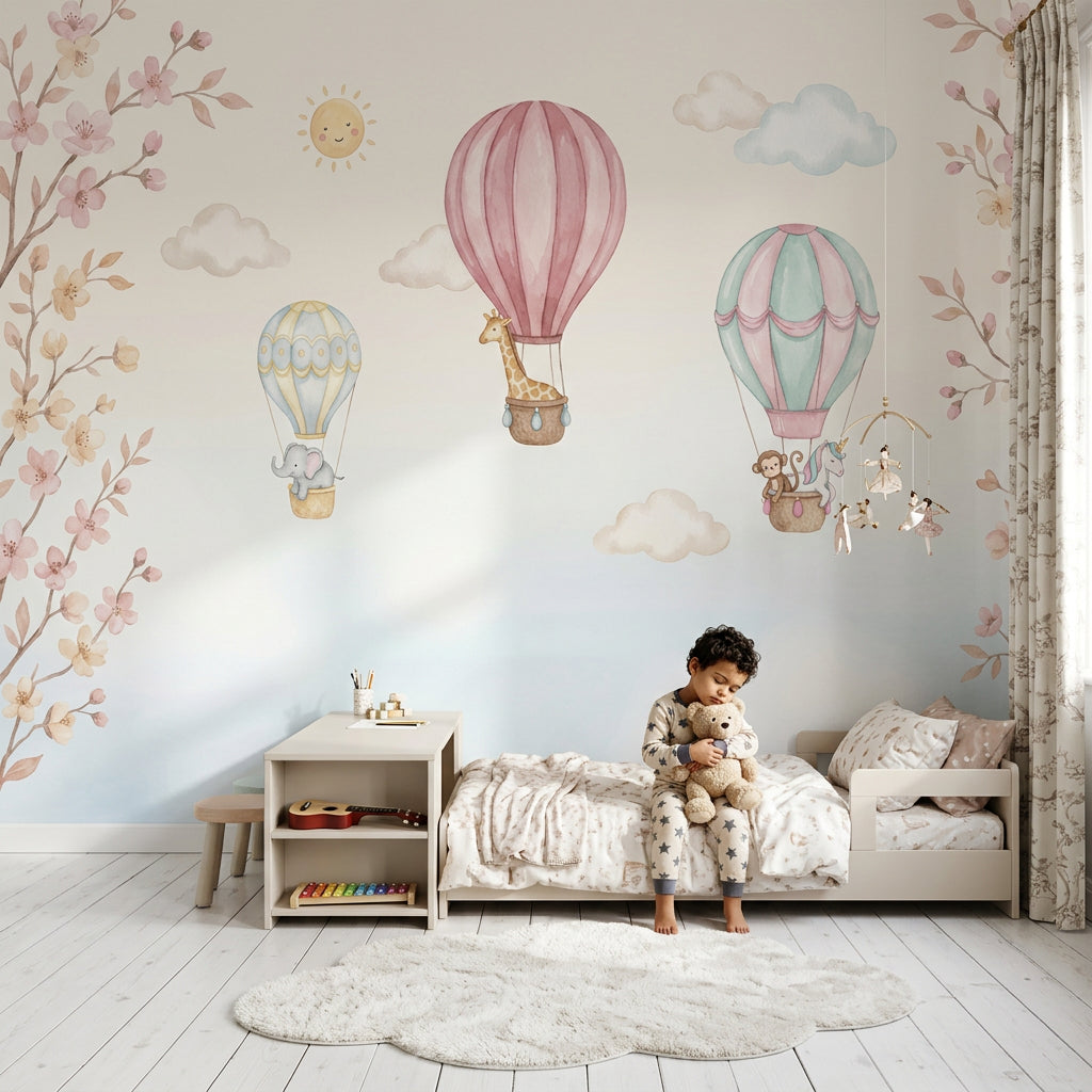 Hot Air Balloons Wallpaper Pastel Nursery Wall Mural