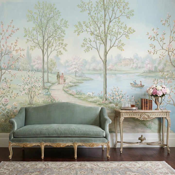 Pastoral Landscape Wallpaper Spring Blossoms Watercolor Mural Wall Mural