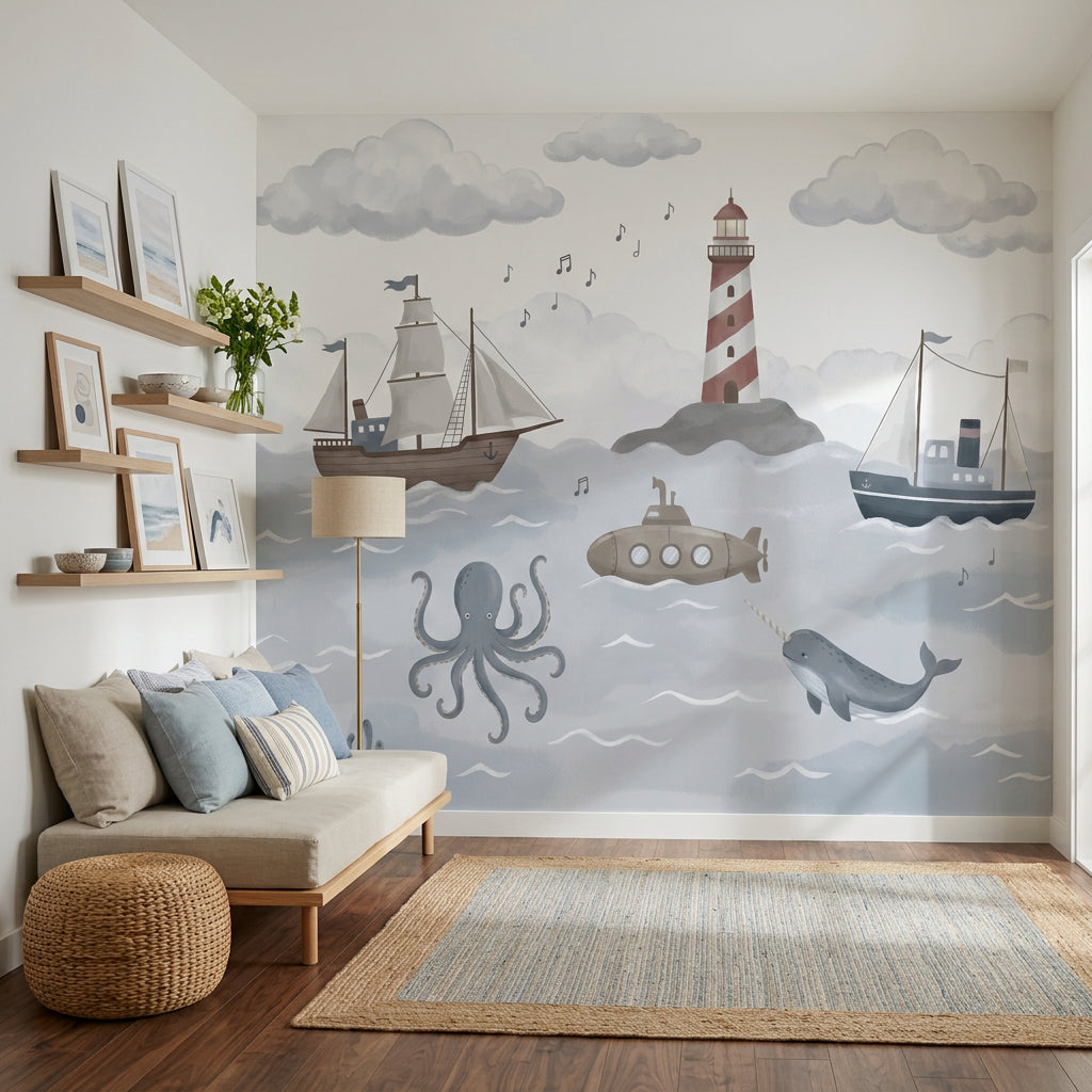 Coastal Wallpaper Nautical Removable Lighthouse Wall Decor