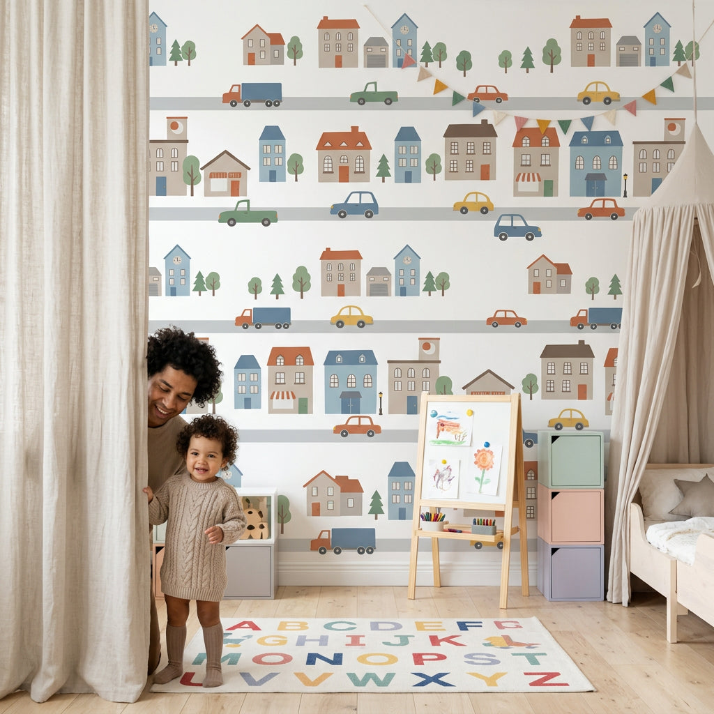 Townscape Wallpaper Bright Playful Removable Wall Decor