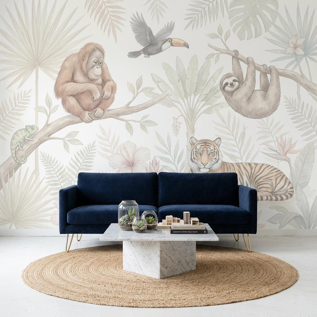 White Background Wallpaper Jungle Vibe Removable White Background Wall Decor