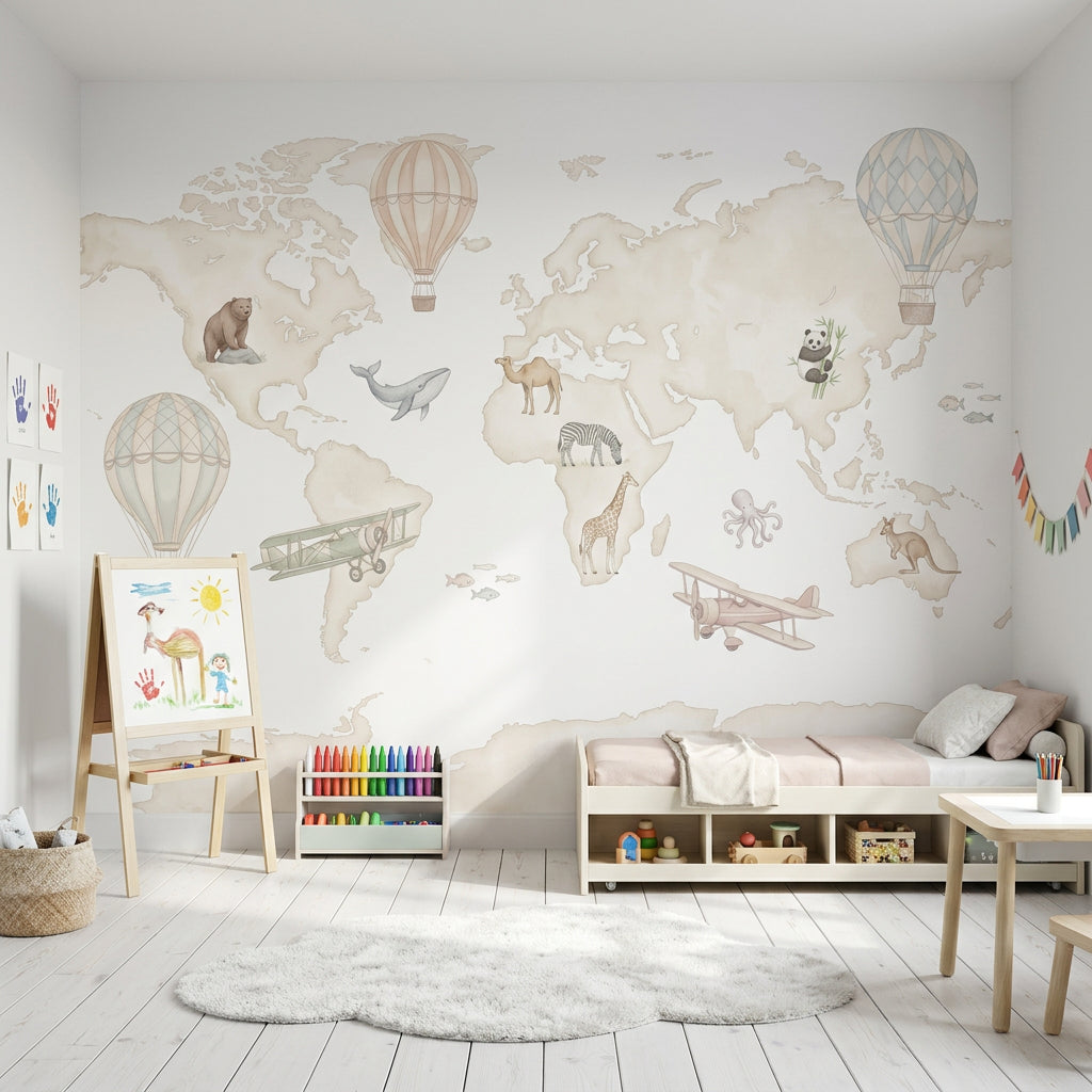 World Map Wallpaper White Background Removable World Map Wall Decor