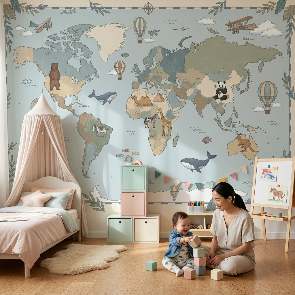 World Map Wallpaper Atlas Removable Geography Wall Decor