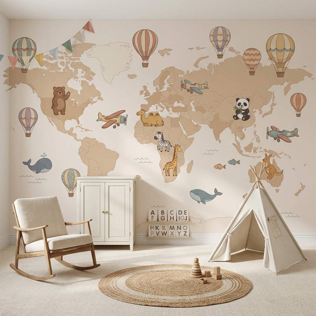 World Map Wallpaper Kids Map Nursery Map Wall Mural