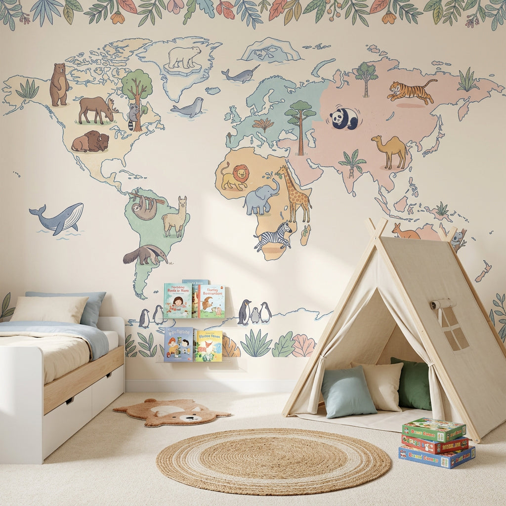World Map Wallpaper Global Map Removable Nursery Map Wall Decor