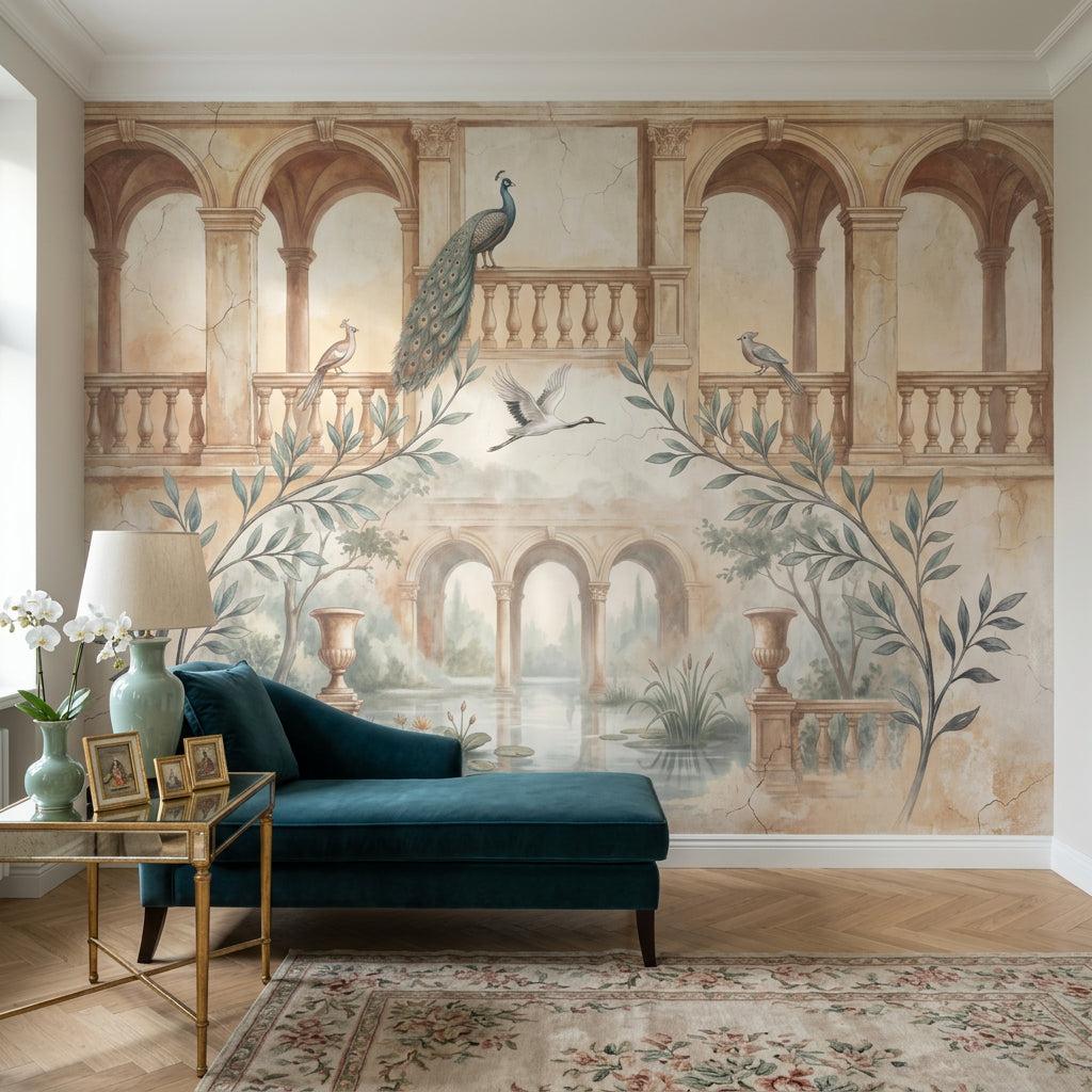 Classical Arches Wallpaper Italian Courtyard Removable Fresco Mural Wall Decor