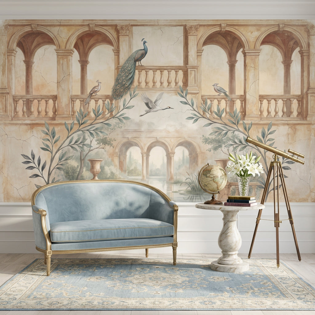 Classical Arches Wallpaper Italian Courtyard Removable Fresco Mural Wall Decor
