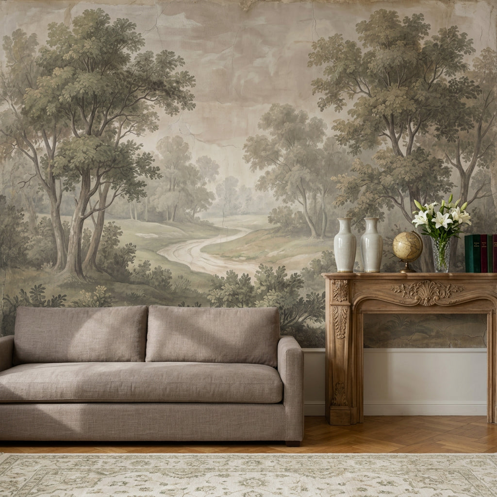 Vintage Landscape Wallpaper Woodland Trees Winding Path Wall Mural