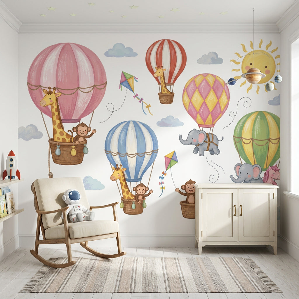 Hot Air Balloons Wallpaper Cute Animals Nursery Removable Wall Decor