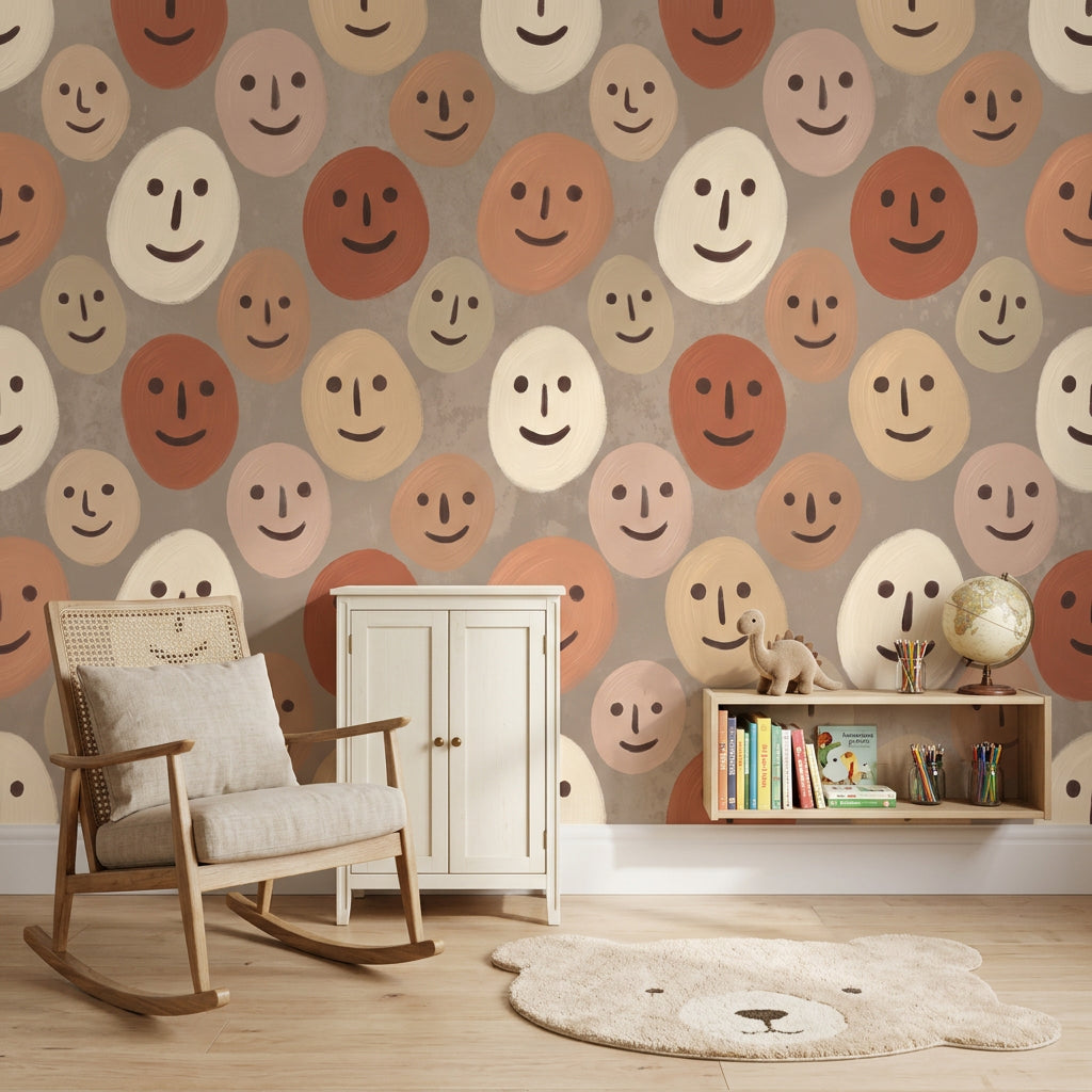 Abstract Faces Wallpaper Geometric Ovals Repeat Pattern Wall Mural