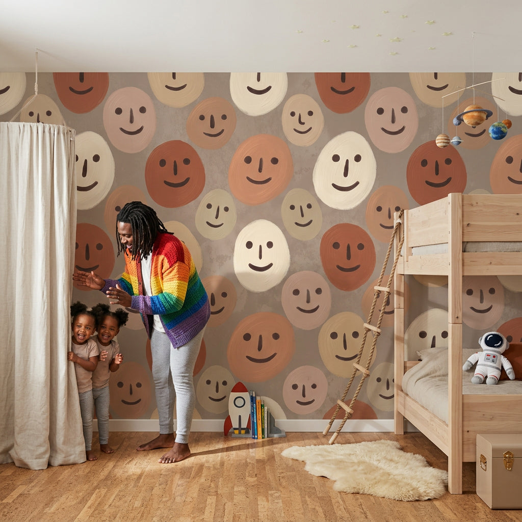 Abstract Faces Wallpaper Geometric Ovals Repeat Pattern Wall Mural